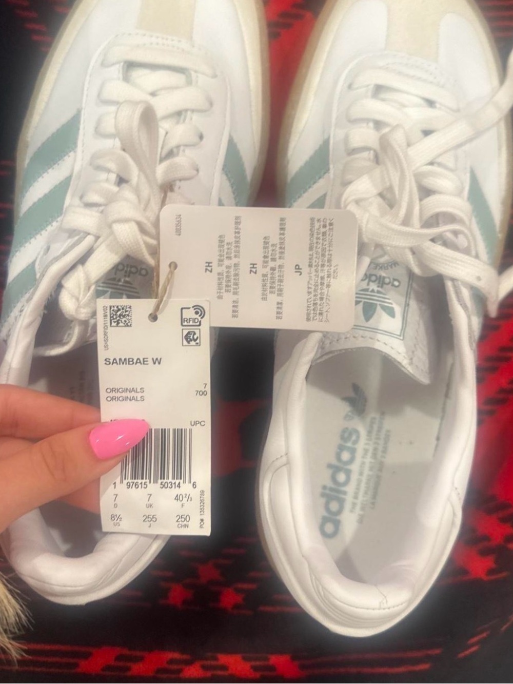 adidas White Sneakers with Mint Stripes - Women's